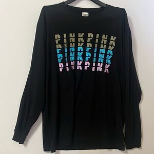 PINK VICTORIA SECRET MULTI‎ PINK LOGO LONG SLEEVE T SHIRT SIZE L